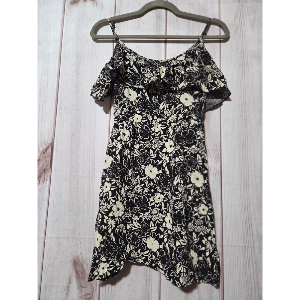 Hollister Black White Floral Ruffle Mini Dress XS Beach Summer